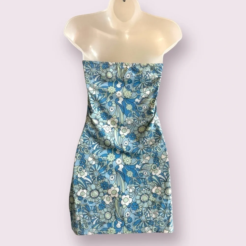Princess Polly Blue Floral Strapless Mini Dress Size 12 - Picture 5 of 6